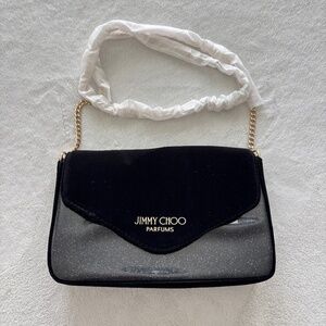 Jimmy Choo Black Velvet Shimmer Crossbody Evening Clutch with Chain